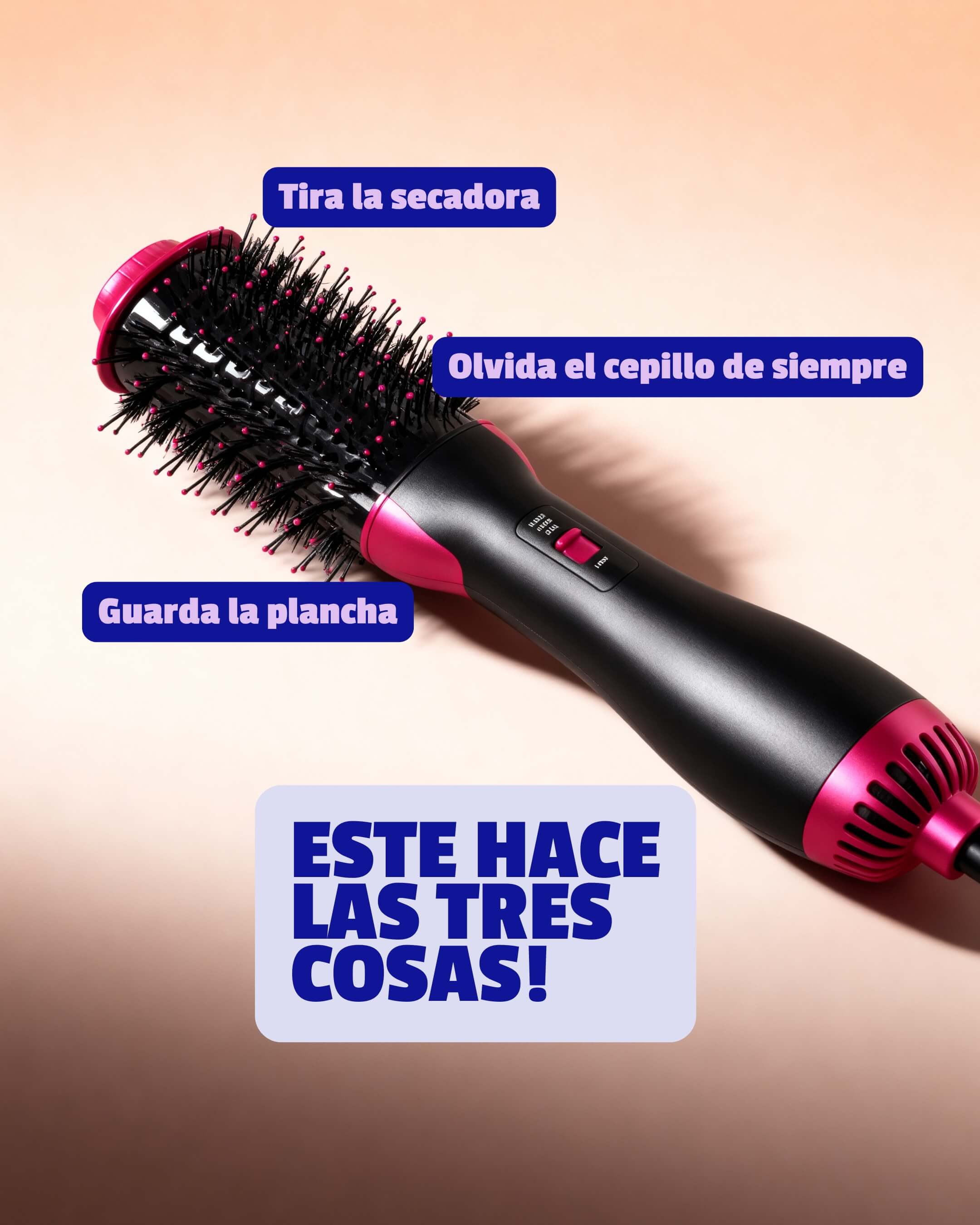 Cepillo secador 3 en 1 - seca, alisa y riza